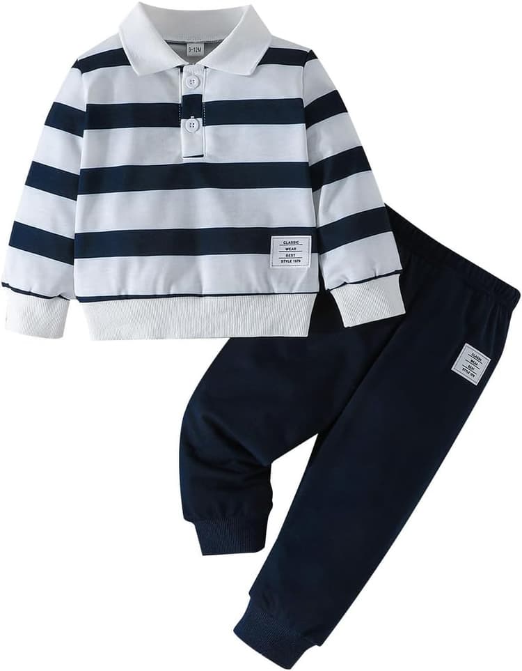 Vêtement Bébé Garçon Manche Longue col Rabattu Uni/à Carreaux Sweatshirt +Pantalon 2 Pièces Automne Hiver Ensemble de Survêtement