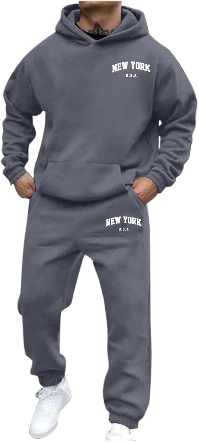Survêtement Homme à Capuche,Ensemble Jogging Homme 2 Pièces Sweat Hoodies et Pantalon Jogging,Manches Longues,Ample et Confortable,Combinaison de Sport pour Gym et Jogging Élégant