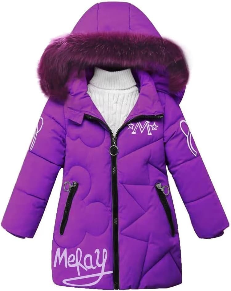 Manteau Fille Doudoune Chaud Veste Hiver Blouson Enfant à Capuche Fourrure mi Long Parka Epaisse Vêtements de Ski