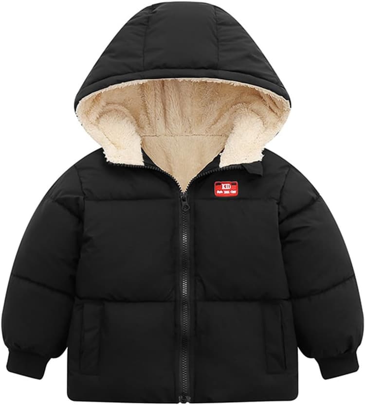 Kids4ever Manteau d'hiver pour bébé garçon et fille avec fermeture éclair à capuche, coupe-vent et chaud en polaire avec deux poches de 6 mois à 5 ans