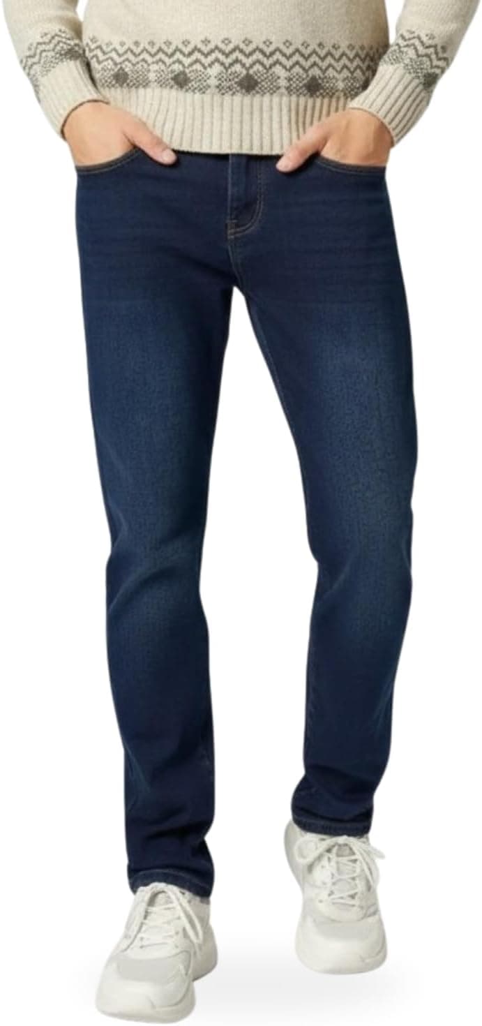 TONY BACKER - Jeans molletonnés pour Homme, Pantalon rembourré pour Homme avec Polaire, Chaud pour l'hiver, Jeans élastiques Thermiques Confortables et Polyvalents pour Le Travail, Les Loisirs, Bleu