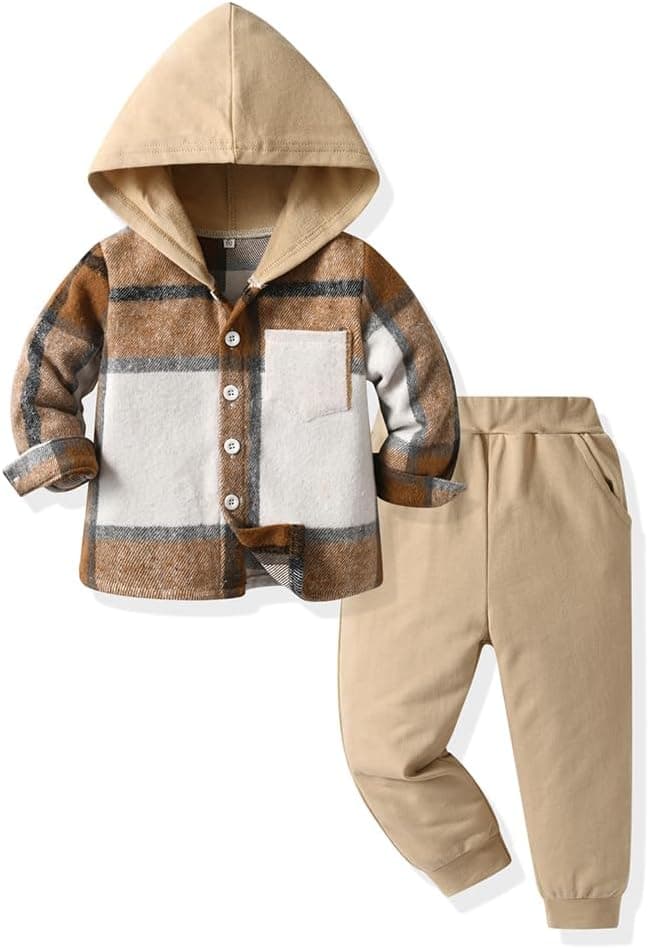 Vêtements Pour Bébés Tout-petits Hauts Garçons Sweat à Capuche Carreaux Pantalons Tenues D'automne et D'hiver