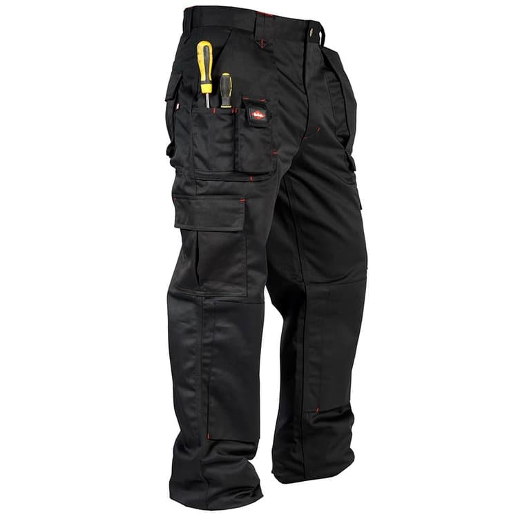 Lee Cooper LCPNT206 Vêtements de travail Hommes Multi Poche Facile D’entretien Heavy Duty Genouillères Poches Sécurité Travail Cargo Pantalon, Noir, 32W/33L