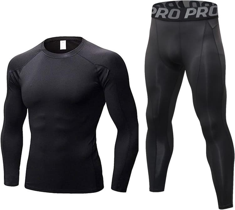 LANBAOSI Ensemble de sous-vêtements Thermique Homme Tee Shirt à Manche Longue & Leggings Set Hiver Ski Jogging Cycliste Gym Combinaisons de Sport
