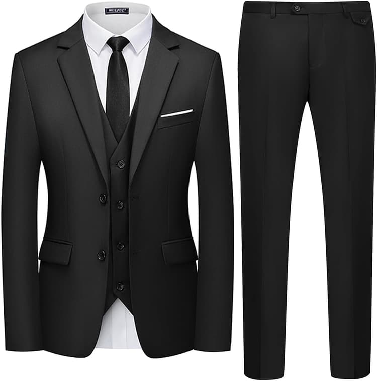 WULFUL Men's 3 Piece Slim Fit Suit Set Two Button Blazer Jacket Vest Pants Tuxedo Set for Party, Wedding and Business