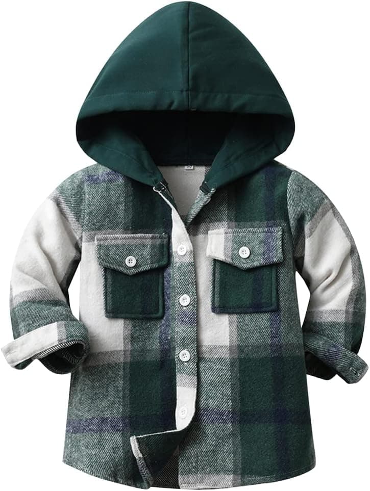 Manteau Enfant Garçon Veste Fille à Capuche Blouson Mi-saison de Chemise à Carreaux à Manches Longues