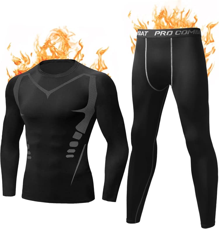Ensemble de sous-Vêtement Thermique Homme Fonctionnels Ensemble Sport Base Layers Homme Respirant sous Vêtements Thermiques Homme Séchage Rapide