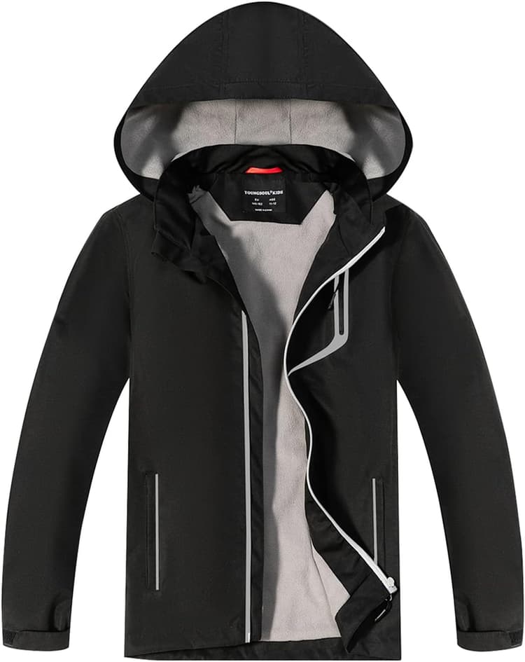 YoungSoul Manteaux Imperméables Garçon - Coupe Vent Doublé Polaire Fille - Veste de Pluie avec Capuche Amovible