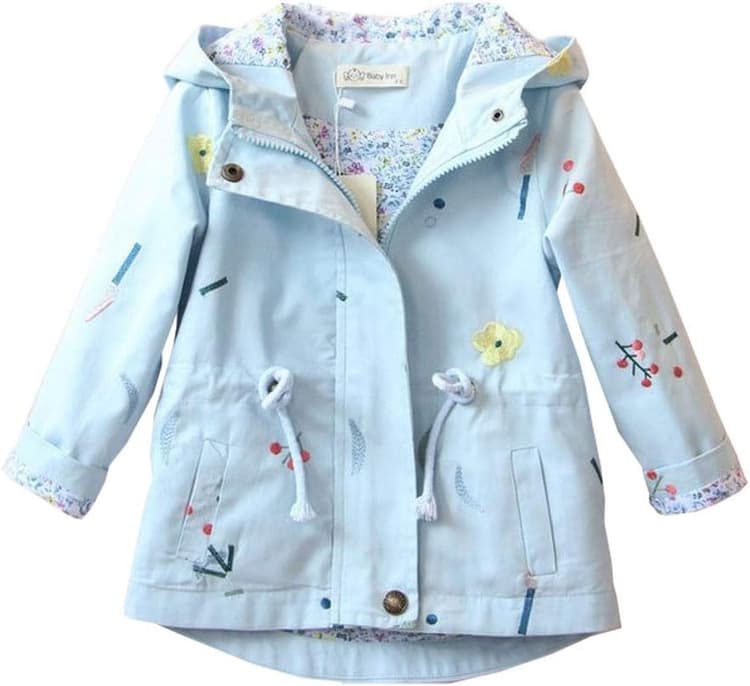 Veste Enfant Fille Trench-coat Blouson Parka Enfant Imprimé Manteau Mi-saison avec Cordon de Serrage à Taille pour Printemps Automne