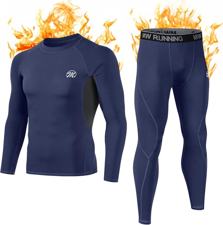 MEETWEE Ensemble de sous-Vêtements Thermiques Homme, Sport Base Layer Maillot Manches Longues + Pantalon Quick Dry Sou Vetement pour L'entraînement Ski Running Randonnée