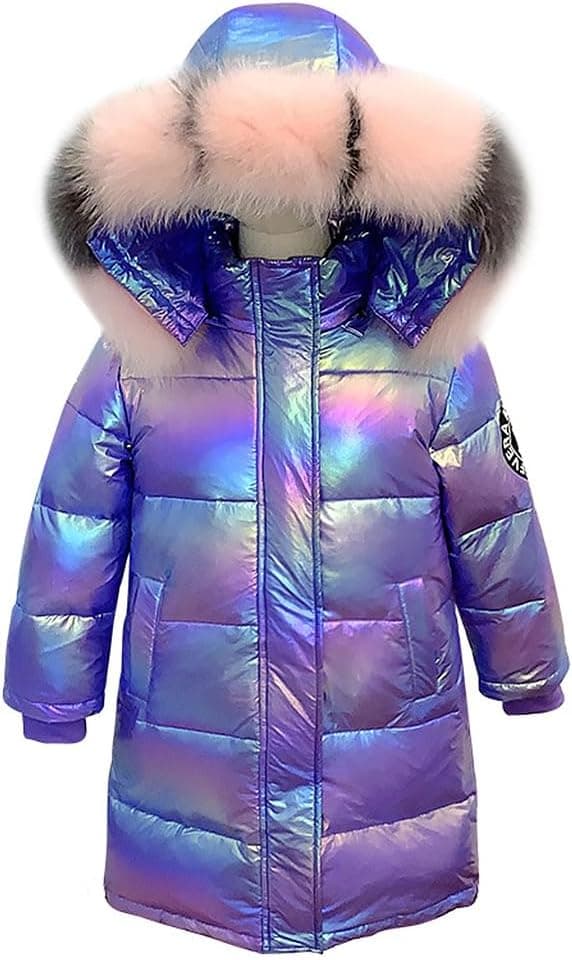 Fille Manteau Longue Doudoune Chaud Veste Enfant Hiver Epais Blouson à Capuche Fourrure Matelassé Parka Lumineux