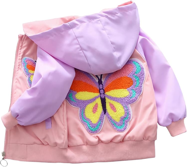 Veste Fille à Capuche Papillon Blouson Enfant Trench Coat Printemps et Automne Confortable Manteau Elégante Veste de Baseball