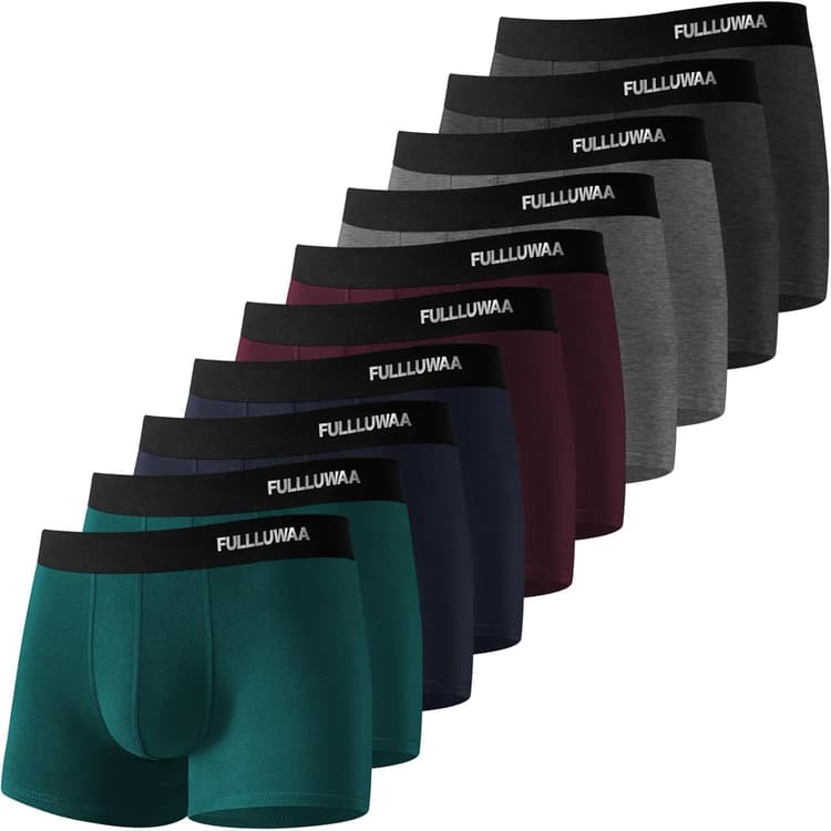 Lot de 10 Boxers Homme Coton, Confortable et Doux - Ajustés, Ceinture Élastique Ultra - Souple