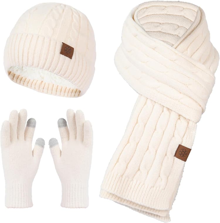 Ensemble bonnet d'hiver écharpe gants pour femme hiver chaud bonnet tactile gants et écharpe ensemble avec gants, bonnet, écharpe, gants, bonnet, écharpe pour femme, ensemble de Noël