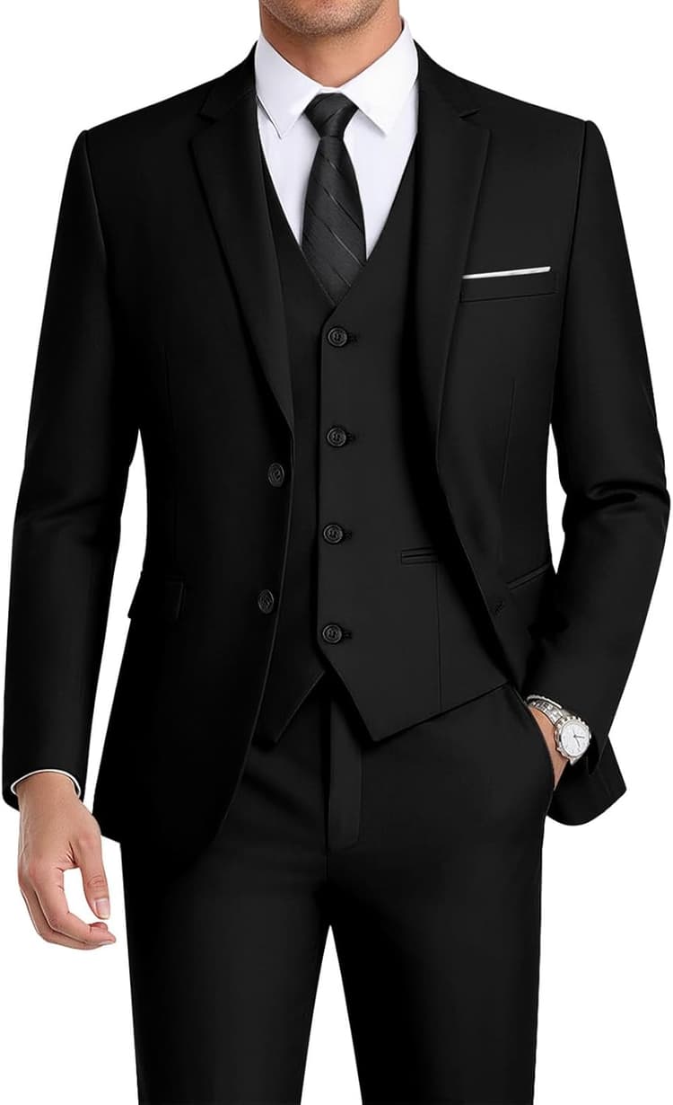 WEEN CHARM Men's 3-Piece Slim Fit Suit Set-2-Button Blazer,Vest & Pants-Formal Wedding,Prom,Party & Business Tuxedo