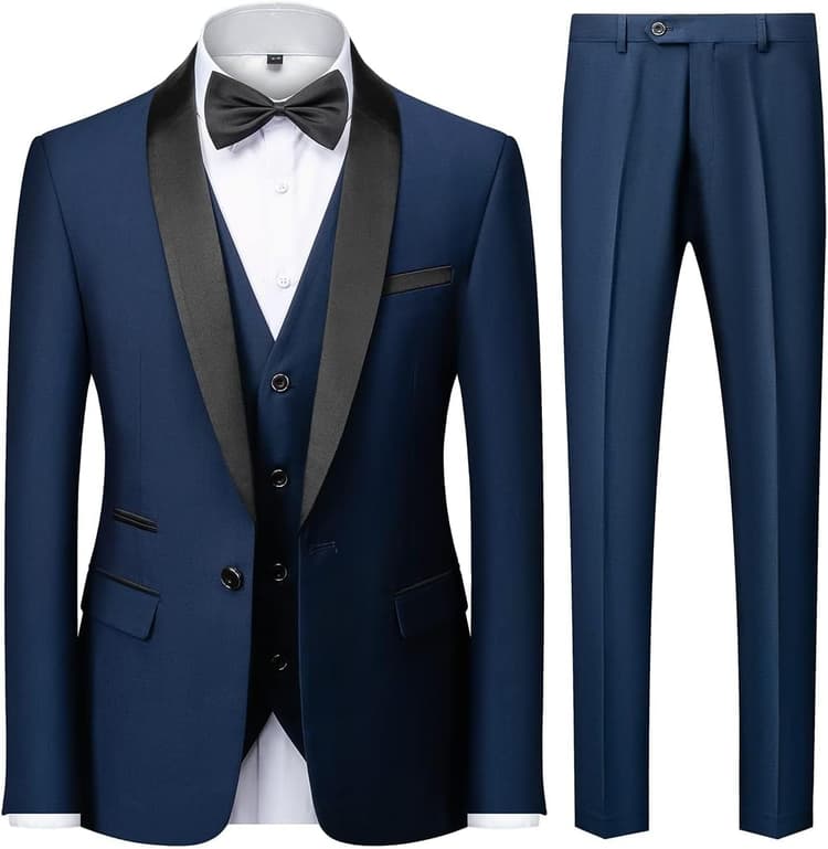 Costume Homme 3 pièces Mariage Slim Fit Smoking d'affaires à Un Bouton Men Suits 3 Piece Couleur Unie pour Fête Confort Blazer Veste et Pantalon Gilet