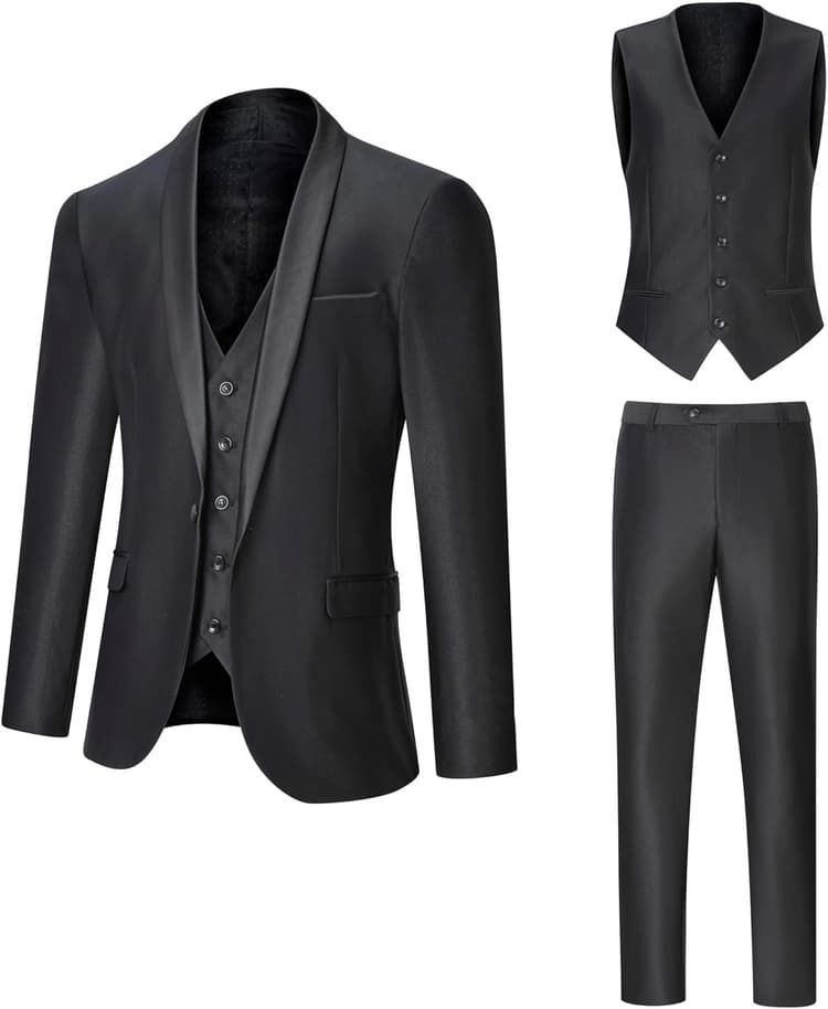Men's Suit 3 Piece Slim Fit Suits for Men, One Button Solid Shawl Lapel Blazer Jacket Vest Pants Set for Party Wedding