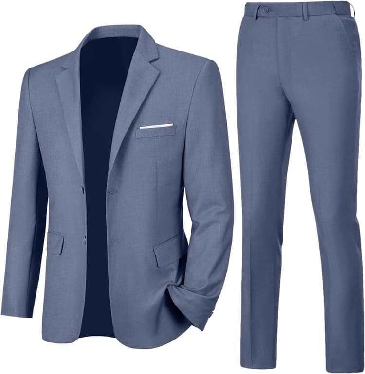 Mens 2 Piece Slim Fit Suit Two Button Formal Solid Suit Jacket Pants Set Wedding Work Prom Tuxedo Men