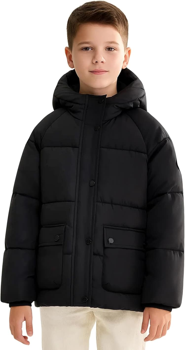 SOLOCOTE Manteau d'hiver pour garcon Résistant à l'eau et au vent Parka lourde avec capuche pour enfants