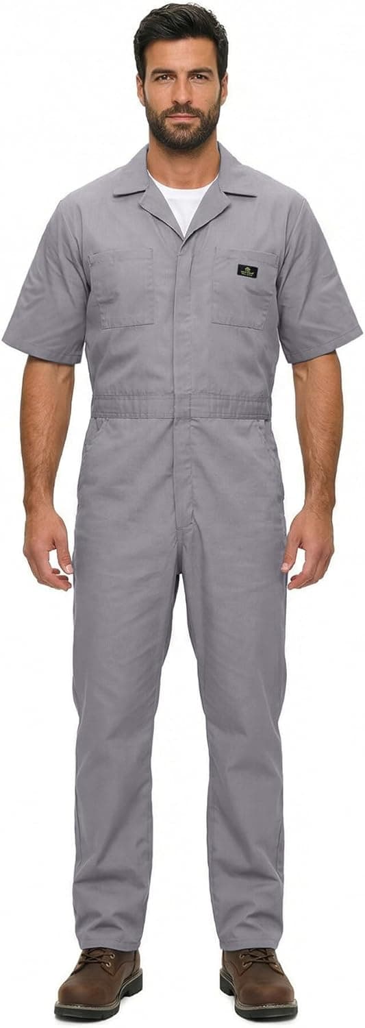 Natural Uniforms Mens Short Sleeve Zip Up Coverall, Stain and Wrinkle Resistant (Grey, X-Large)