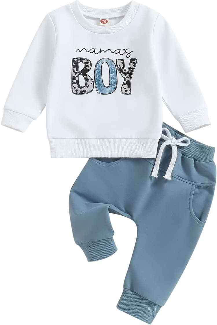 Carolilly Ensemble Vêtement Enfant Bébé Garçon de 2 Pièces, Sweats à Manches Longues + Pantalon Taille Elastique (0-3 Ans)