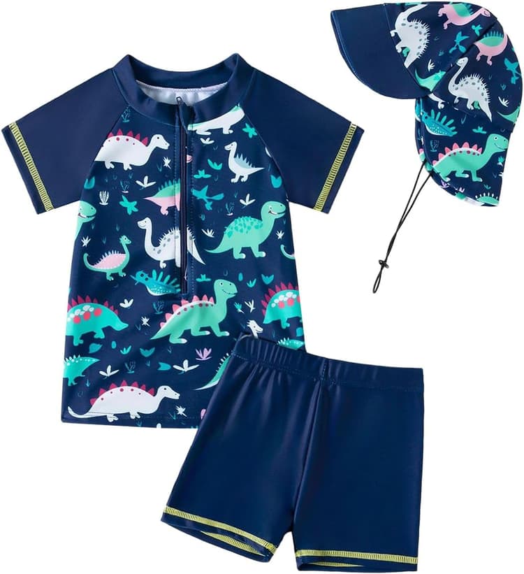 JiAmy Maillot de bain 3 pièces Rashguard à manches courtes pour bébé garçon avec maillot de bain