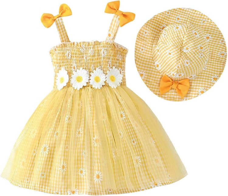 Vêtements D'été pour Tout Petits et Bébés Robe d'été Sans Manches à Imprimé Floral avec un Joli Chapeau Robes pour tout-petits