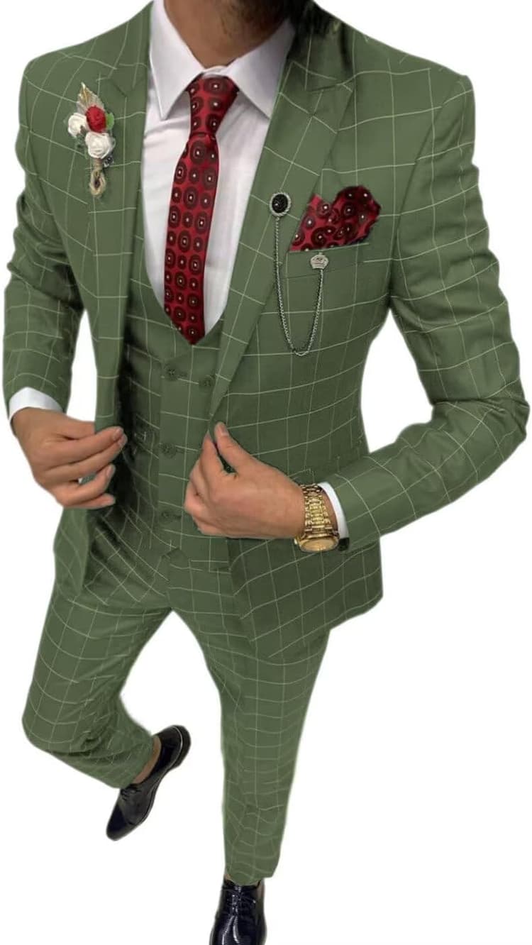 Solovedress Costume pour homme 3 pièces classique à carreaux pour homme, veste, pantalon, gilet pour mariage et affaires