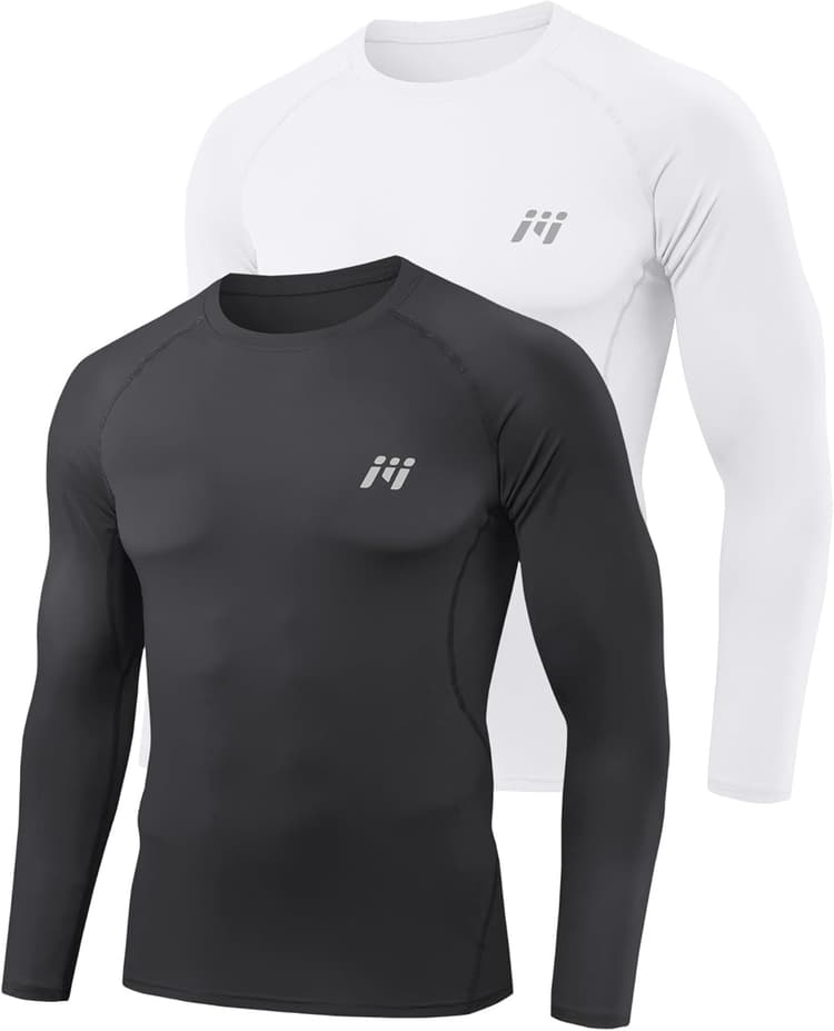 MEETYOO T-Shirt Compression Manches Longues Homme Base Layer Respirant évacuant humidité séchage Rapide Sport Fitness Running