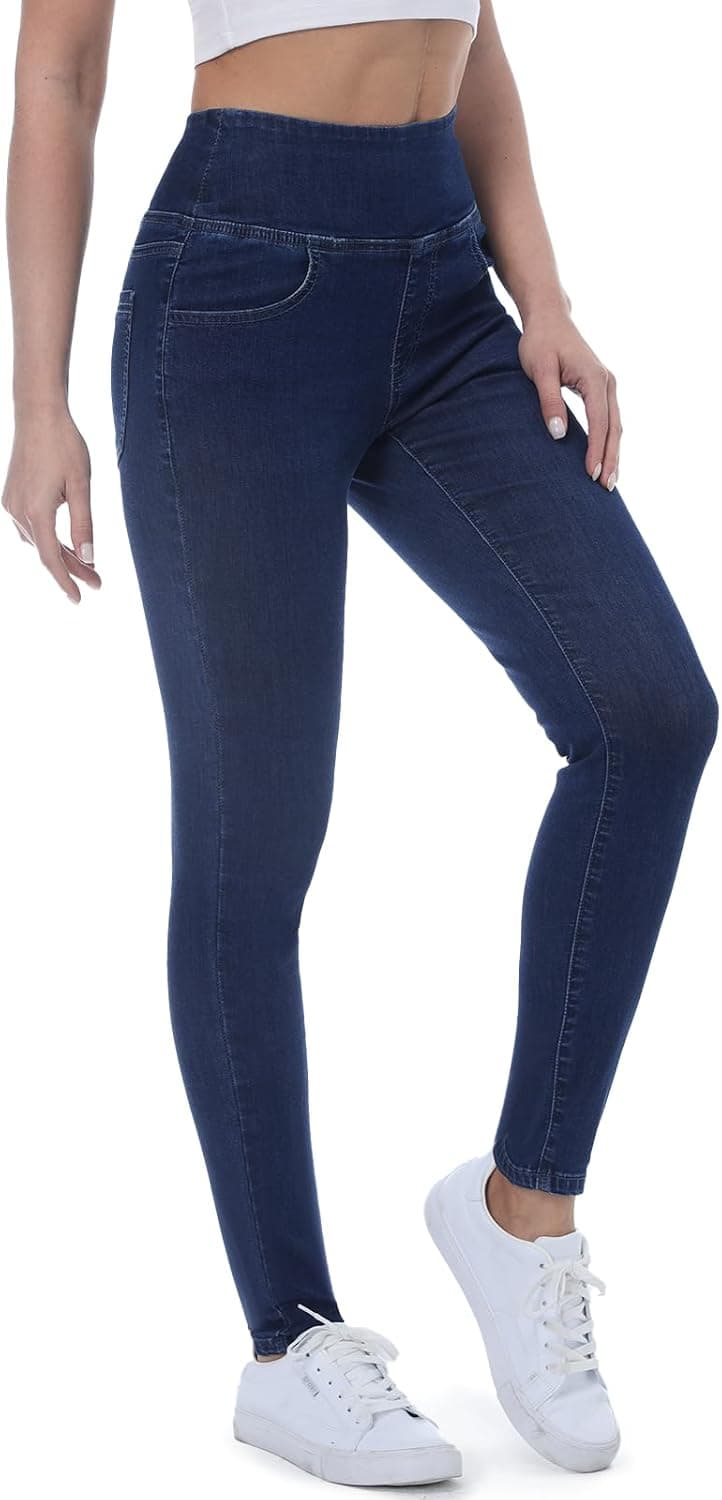 Jean Skinny Femme Taille Elastique,Jeggings Taille Haute avec 4 Poches Extensible Mode Slim Pantalon Stretch Crayon Pantalon