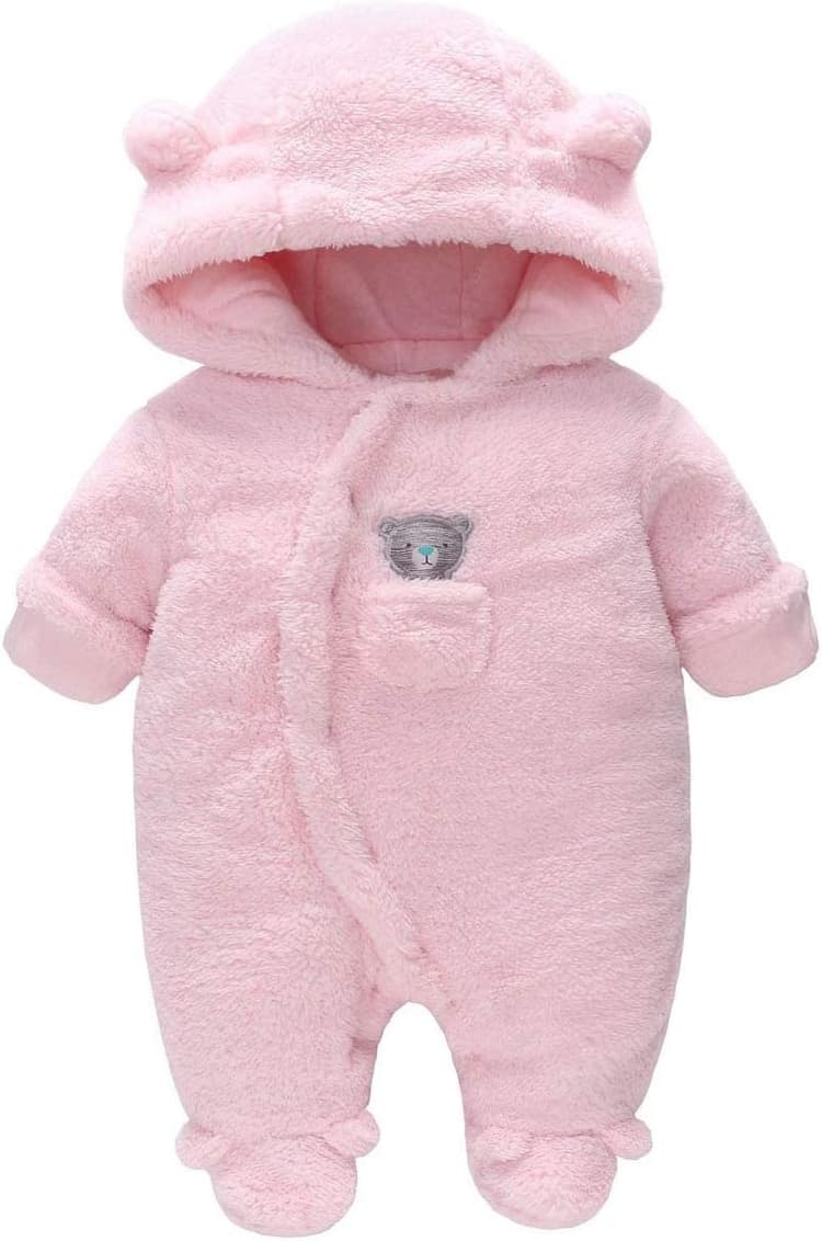 Vine Combinaison de Neige d'Hiver pour Bébé Rompers, Garçon et Fille Combinaison une Pièce avec Capuche, Ensemble de Vêtements d'Extérieur pour les Tout-Petits, Rosa 6-9 Mois