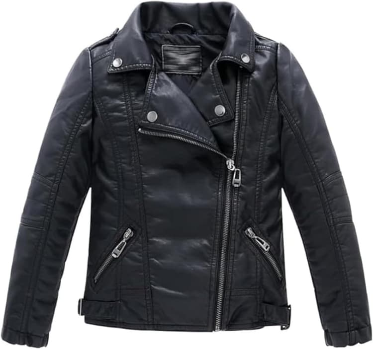 Blouson Simili Cuir Garçon Fille - Manteau Imitation Cuir - Veste Motard pour Enfant