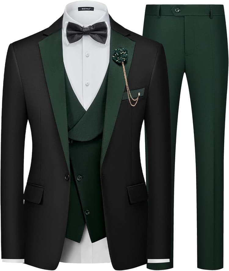 MAGE MALE Men's 3 Piece Suit One Button Slim Fit Formal Wedding Prom Tuxedo Suits Party Dinner Blazer Vest Pants Set