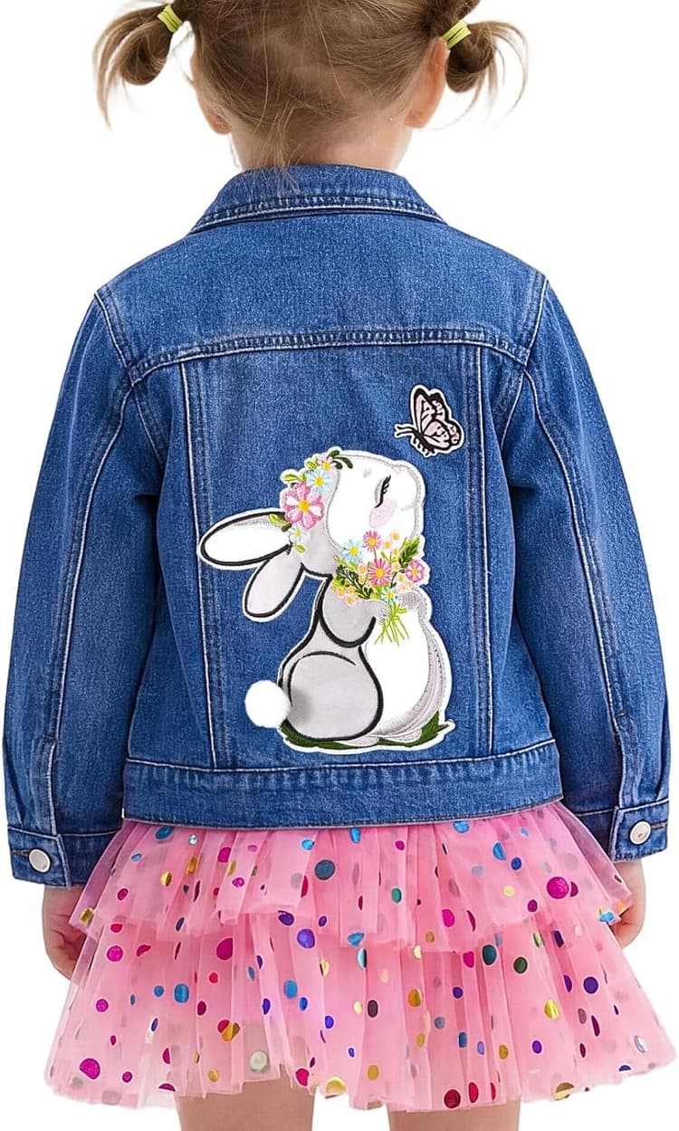 Miipat Veste en Jean Fille Paillettes Patchs Boutons Denim Blousons avec Poche Manches Longues Enfant Manteau en Jean Fille Vetement pour Enfants