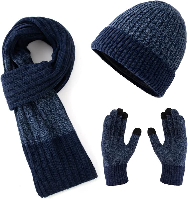 Lallier Winter 3pcs hommes laine chapeau écharpe écran tactile gants ensemble, bonnet chaud tête de mort écharpe thermique gant ensemble pour hommes