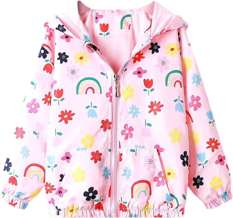 Blouson Coupe-Vent Filles Enfant Veste Capuche Manteau Manche Longue Manteaux Printemps Automne Mignon Légers Outwear Zipper Poche Doublure Bébé 1-7 Ans