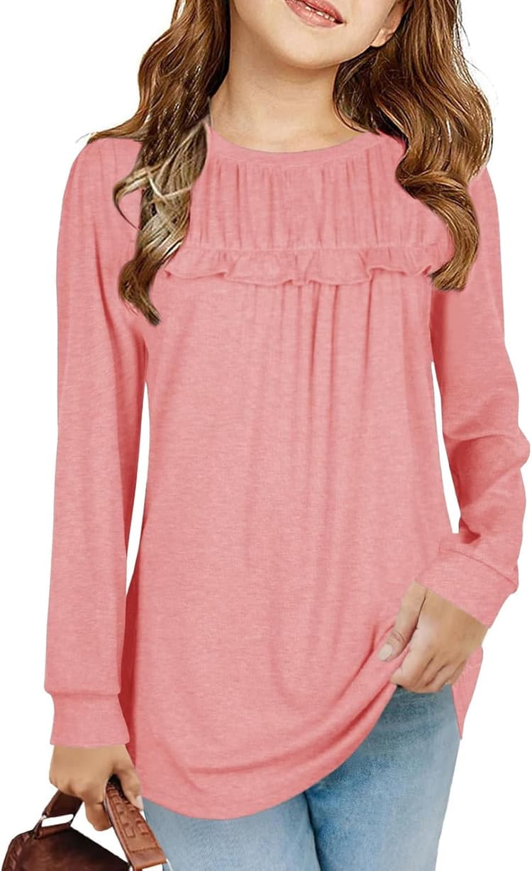 T-shirt pour fille - Tunique à volants - Manches longues - Loisirs - Doux - Pour enfants