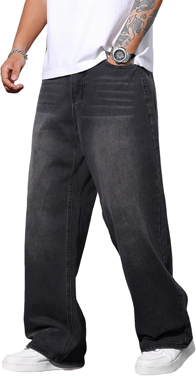 Zewool Jeans Baggy Hip hop pour Hommes,Jeans Skater à Jambe Large,Y2K Streetwear Pantalons en Denim décontractés