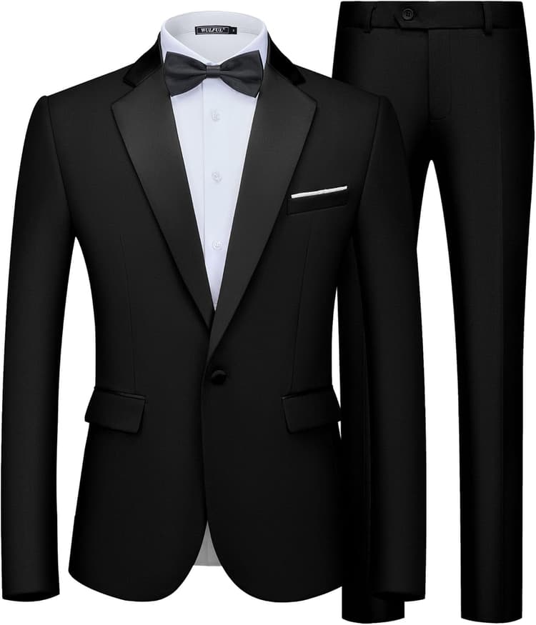 WULFUL Men's 2 Piece Slim Fit Suit Set One Button Blazer Jacket Pants Tuxedo Set for Prom, Wedding and Business