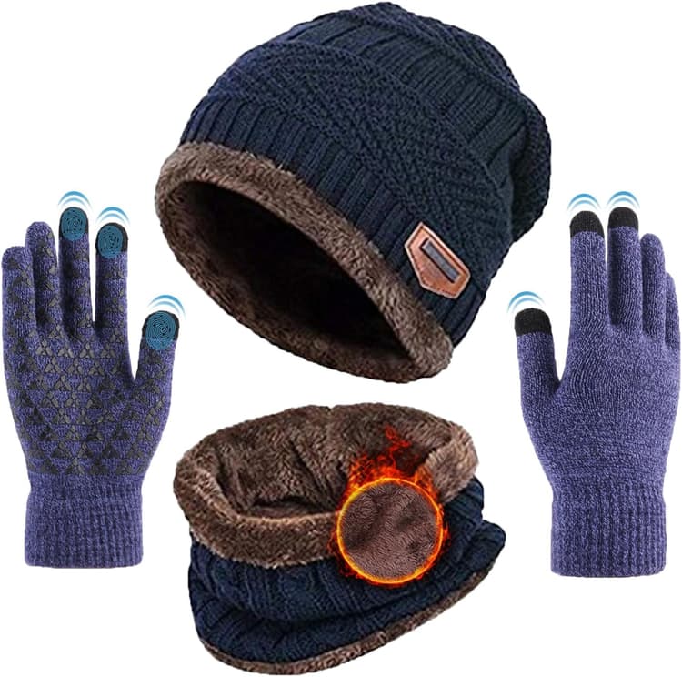Ensemble Hiver Bonnet Écharpe Gants Cache Cou Pour Homme Femme - Beanie Tour de Cou Polaire Snood Chaud Avec Gants Écran Tactile