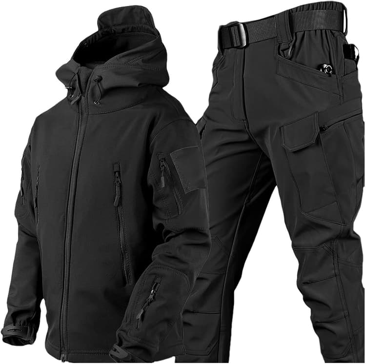 Hommes Softshell Veste Tactique à Capuchon & Pantalons Costumes pour Extérieur Pêche Randonnée Camping