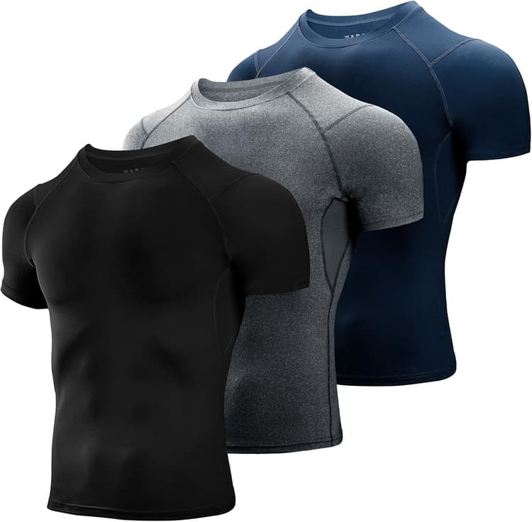 Niksa 3 Pack Tee Shirt Compression Homme Manches Courtes Tshirt Running Homme Vetement de Fitness Gym Compression Maillot T-Shirt Baselayer pour Sports Jogging Musculation Gym