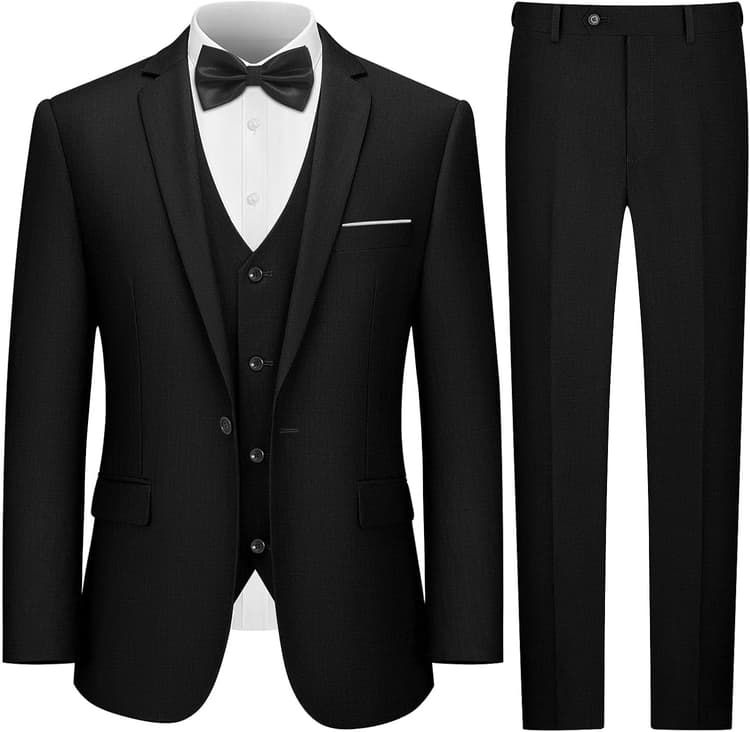 LUPURTY 3 Piece Suits for Men,Men's Suit Slim Fit,Business Solid One Button Wedding Tuxedo Blazer Vest Pants Set