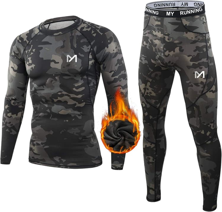 MEETYOO Ensemble de sous-Vêtements Thermiques Homme, Sport Base Layer Maillot Manches Longues + Pantalon Quick Dry Sou Vetement pour L'entraînement Ski Running Randonnée