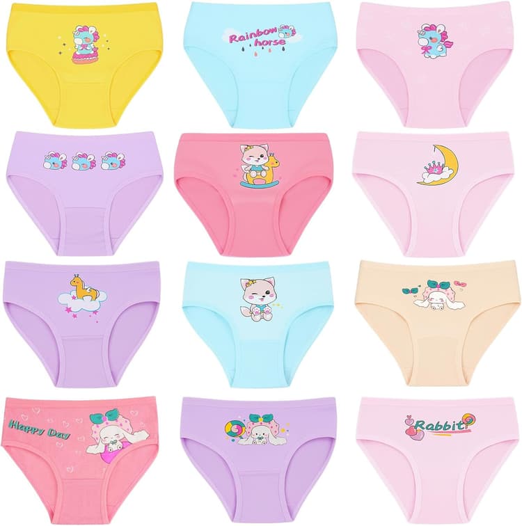 12 Pièces Enfants Culottes Petites Filles Assorties Culottes Sous-vêtements en Coton Doux pour Tout-Petit 2-10 Ans