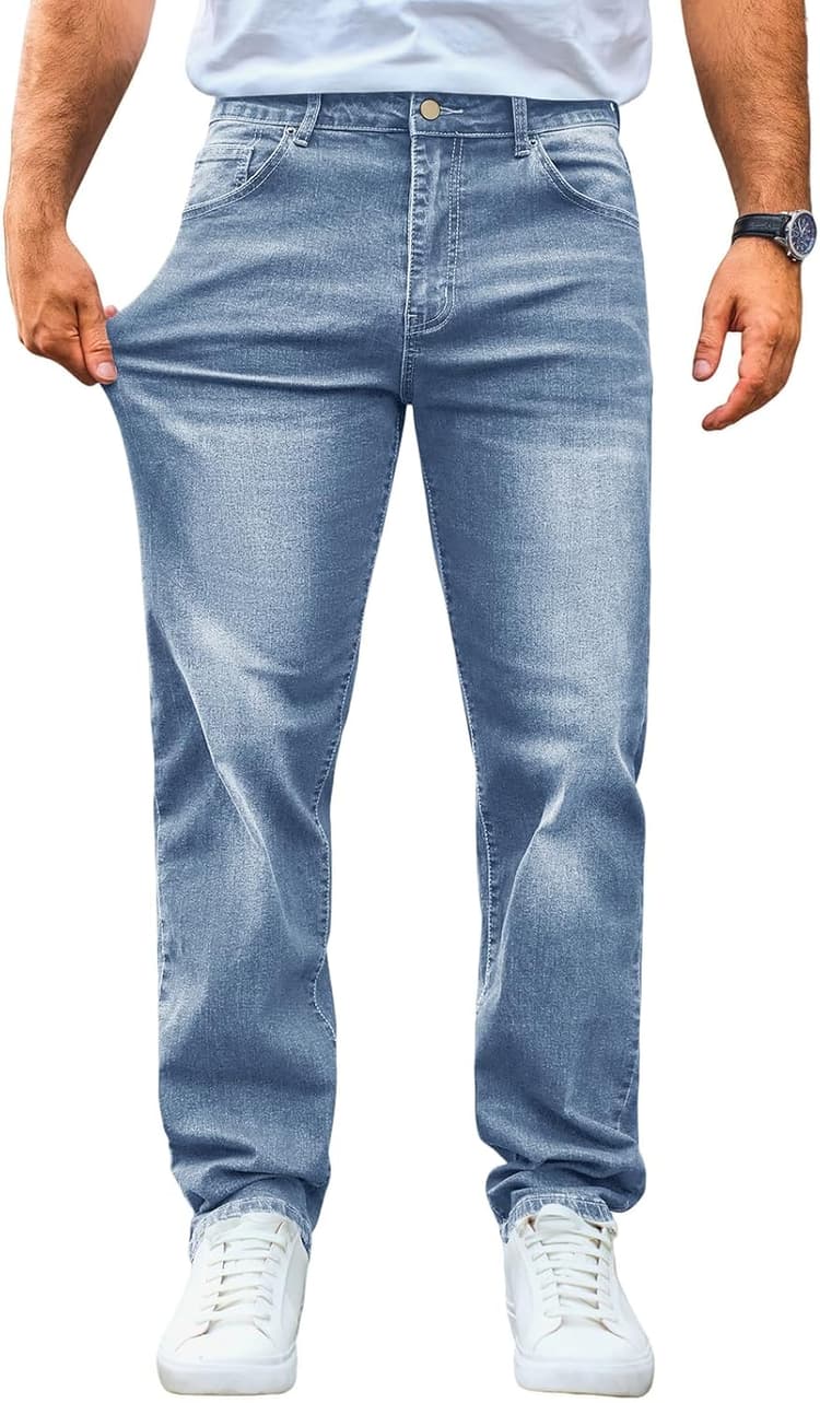 Runcati Jean pour homme - Coupe droite - Pantalon en denim stretch - Décontracté - Basique