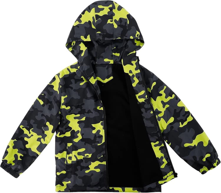 LACOFIA Veste Imperméable Enfant Garçon avec Doublure Polaire Veste Chaud Coupe Vent à Capuche Blouson de Pluie Automne/Hiver pour Enfants 3~12 ans