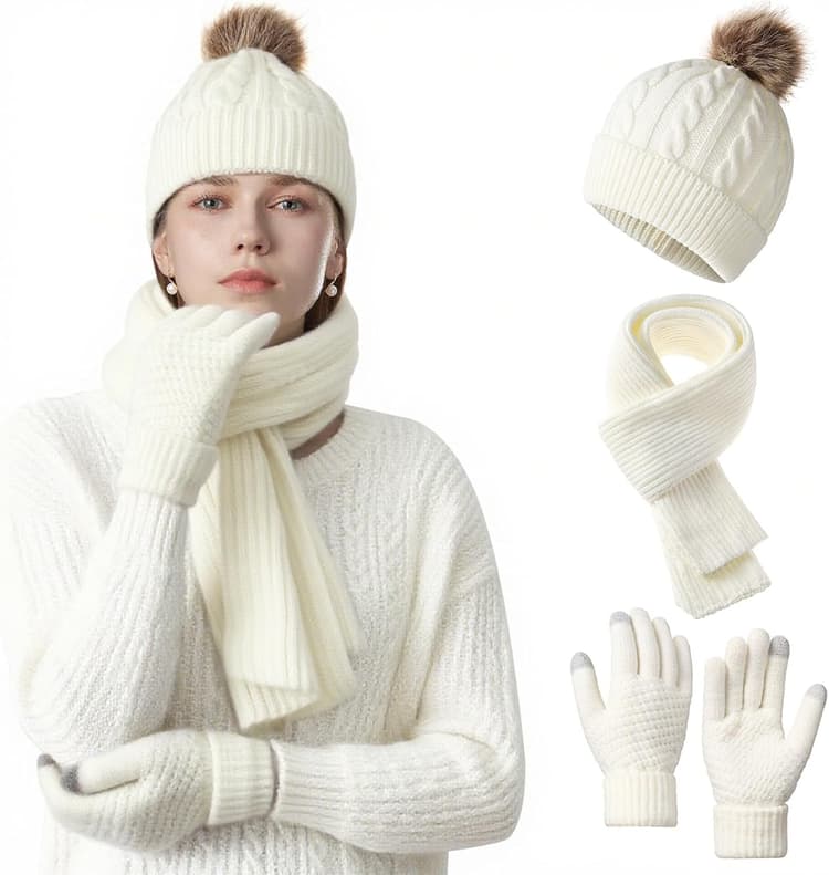 Bonnet, écharpe et gants pour hommes, gants tactiles, écharpe 3 en 1, comme cadeau dans le froid de l'hiver