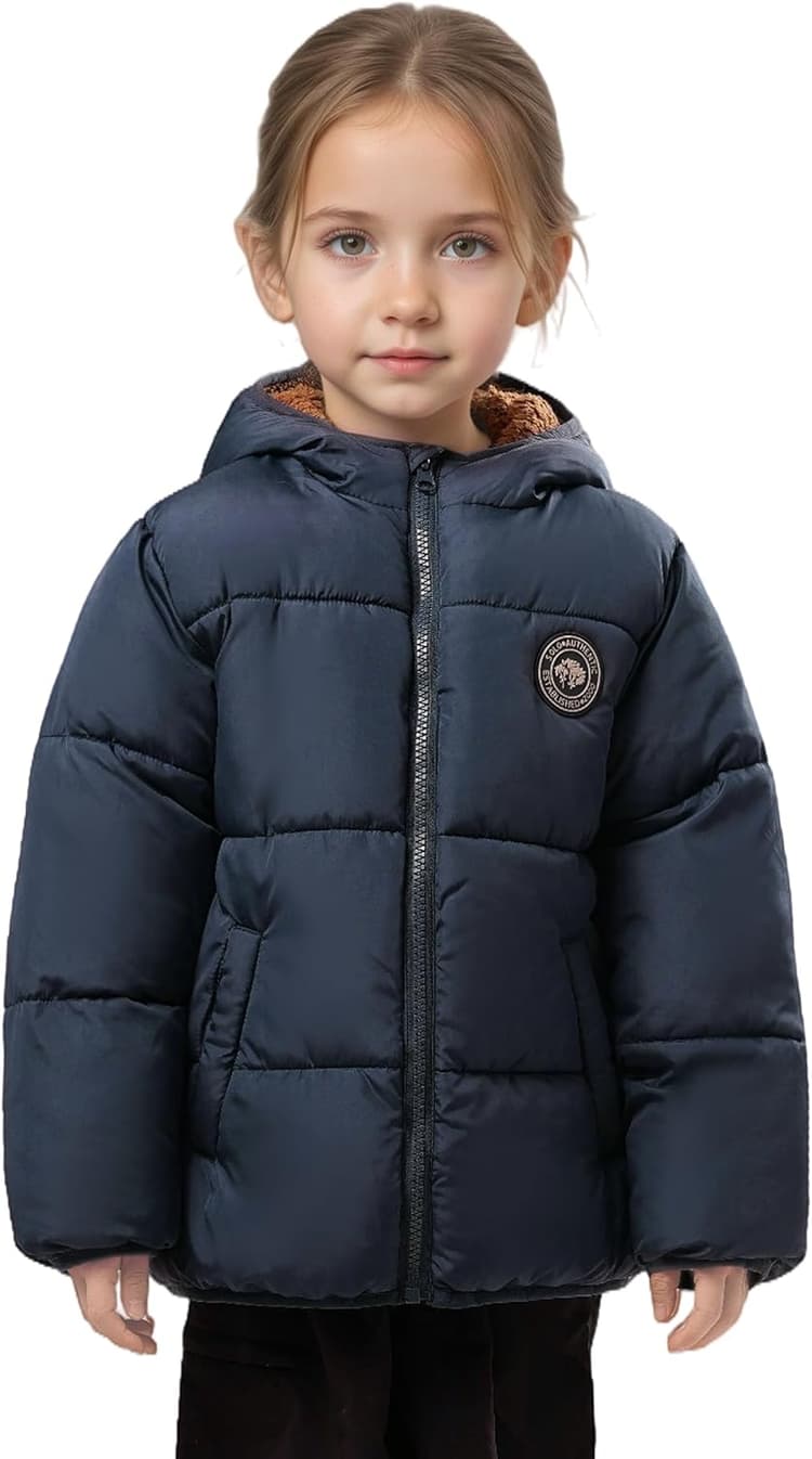 Sunny Sprout Manteau d'hiver avec capuche pour fillettes - Doudoune épaisse double polaire pour tout-petits avec manches coupe-vent