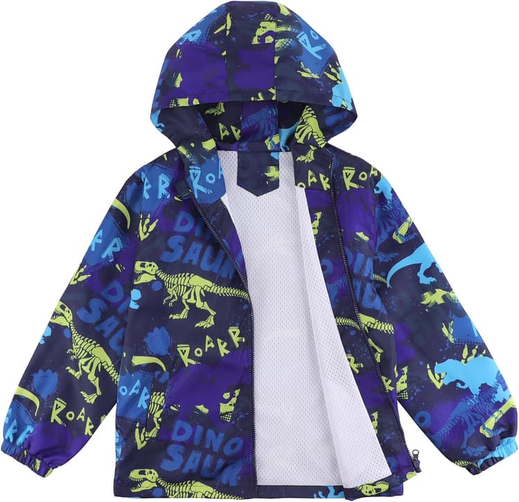 LACOFIA Veste Imperméable Enfant Garçon Veste Coupe Vent à Capuche Blouson de Pluie Léger Doublé de Maille pour Enfants 3~12 ans